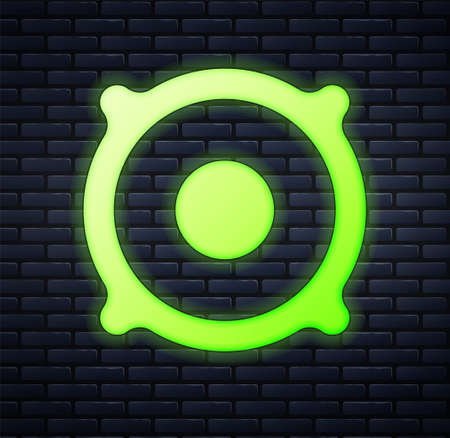 Glowing neon Stereo speaker icon isolated on brick wall background. Sound system speakers. Music icon. Musical column speaker bass equipment. Vectorのイラスト素材