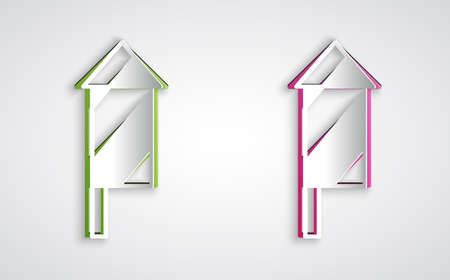 Paper cut Firework rocket icon isolated on grey background. Concept of fun party. Explosive pyrotechnic symbol. Paper art style. Vectorのイラスト素材