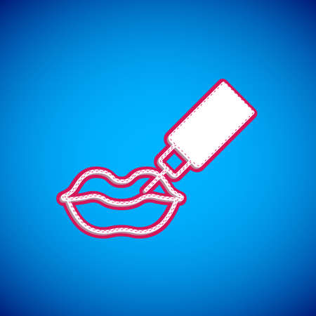 White Lip augmentation icon isolated on blue background. Hyaluronic acid lips injection. Contour plastic. Vectorのイラスト素材