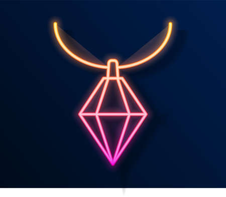 Glowing neon line Pendant on necklace icon isolated on black background. Vectorのイラスト素材