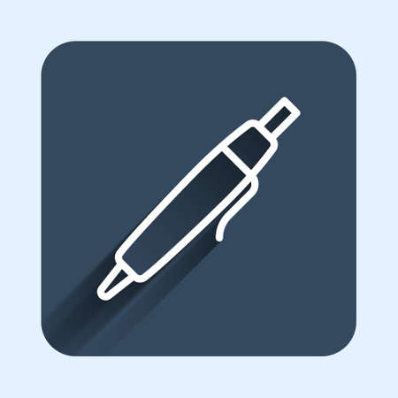 White line Pen icon isolated with long shadow background. Blue square button. Vectorのイラスト素材