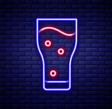Glowing neon line Glass of beer icon isolated on brick wall background. Colorful outline concept. Vectorのイラスト素材