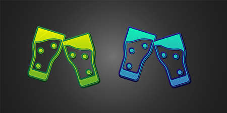 Green and blue Glass of beer icon isolated on black background. Vectorのイラスト素材