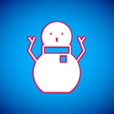 White Christmas snowman icon isolated on blue background. Merry Christmas and Happy New Year. Vectorのイラスト素材