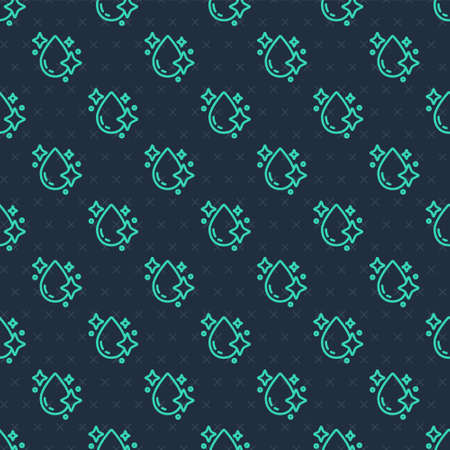 Green line Water drop icon isolated seamless pattern on blue background. Vector