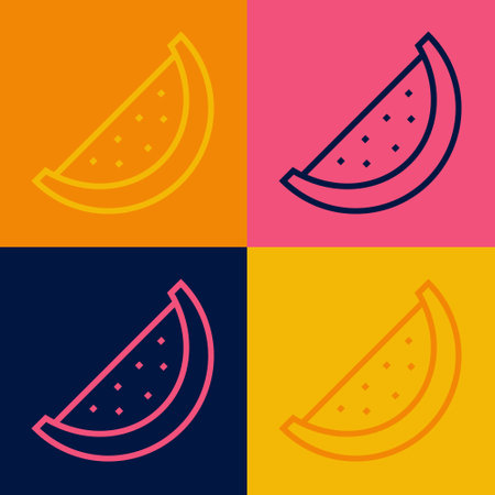 Pop art line Watermelon icon isolated on color background. Vectorのイラスト素材