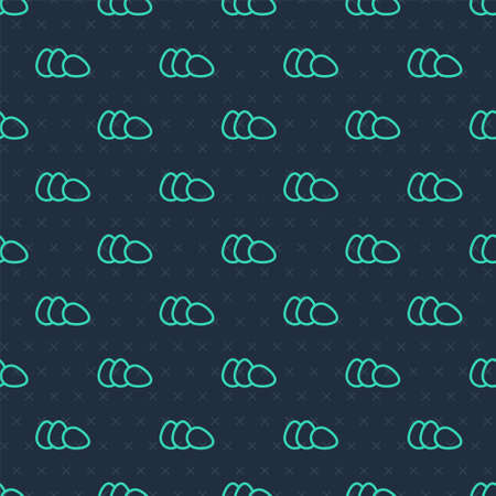 Green line Chicken egg icon isolated seamless pattern on blue background. Vector