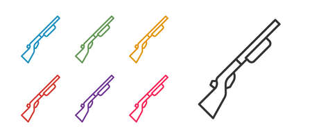 Set line Hunting gun icon isolated on white background. Hunting shotgun. Set icons colorful. Vectorのイラスト素材