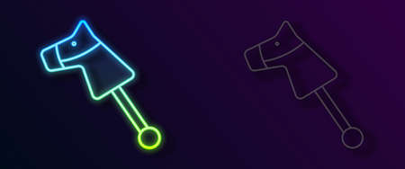 Glowing neon line Toy horse icon isolated on black background. Vectorのイラスト素材