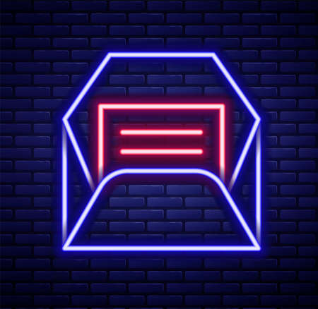 Glowing neon line Envelope icon isolated on brick wall background. Received message concept. New, email incoming message, sms. Mail delivery service. Colorful outline concept. Vectorのイラスト素材
