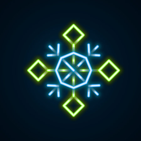Glowing neon line Snowflake icon isolated on black background. Merry Christmas and Happy New Year. Colorful outline concept. Vectorのイラスト素材