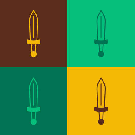 Pop art Medieval sword icon isolated on color background. Medieval weapon. Vectorのイラスト素材