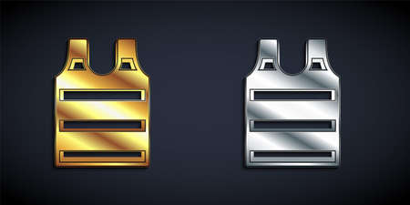 Gold and silver Striped sailor t-shirt icon isolated on black background. Marine object. Long shadow style. Vectorのイラスト素材