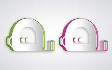 Paper cut Roulette construction icon isolated on grey background. Tape measure symbol. Paper art style. Vectorのイラスト素材