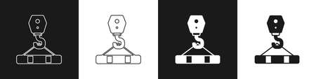 Set Crane hook icon isolated on black and white background. Industrial hook icon. Vectorのイラスト素材
