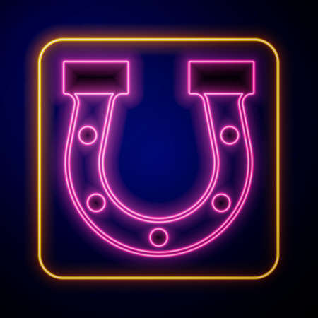 Glowing neon Horseshoe icon isolated on black background. Vectorのイラスト素材