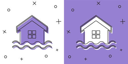 Set House flood icon isolated on white and purple background. Home flooding under water. Insurance concept. Security, safety, protection, protect concept. Vectorのイラスト素材