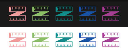 Set Tape measure icon isolated on black and white background. Measuring tape. Vectorのイラスト素材