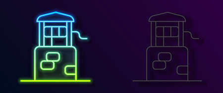 Glowing neon line Well icon isolated on black background. Vectorのイラスト素材