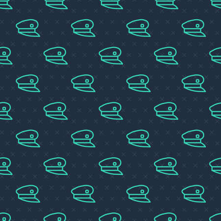 Green line Train driver hat icon isolated seamless pattern on blue background. Vectorのイラスト素材