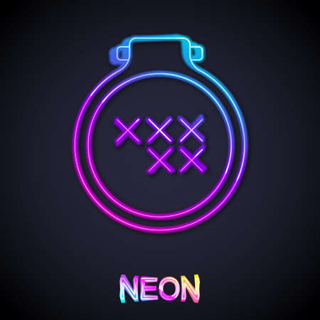 Glowing neon line Round adjustable embroidery hoop icon isolated on black background. Thread and needle for embroidery. Vectorのイラスト素材