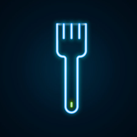 Glowing neon line Fork icon isolated on black background. Cutlery symbol. Colorful outline concept. Vectorのイラスト素材