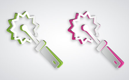 Paper cut Cutter roll for honey icon isolated on grey background. Tool of the beekeeper. Paper art style. Vectorのイラスト素材