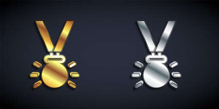 Gold and silver Medal icon isolated on black background. Winner symbol. Long shadow style. Vectorのイラスト素材