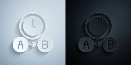 Paper cut Taxi waiting time icon isolated on grey and black background. Car deadline, schedule ride. Paper art style. Vectorのイラスト素材