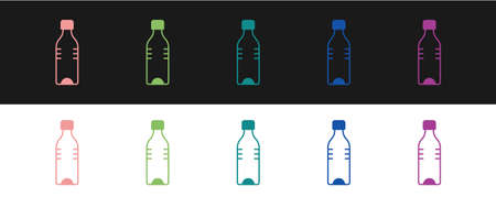 Set Bottle of water icon isolated on black and white background. Soda aqua drink sign. Vectorのイラスト素材