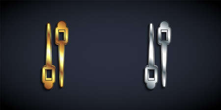 Gold and silver Food chopsticks icon isolated on black background. Wooden Korean sticks for Asian dishes. Oriental utensils. Long shadow style. Vectorのイラスト素材