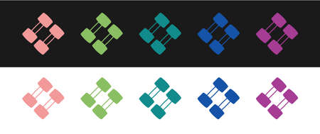 Set Dumbbell icon isolated on black and white background. Muscle lifting, fitness barbell, sports equipment. Vectorのイラスト素材