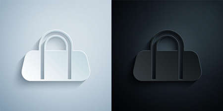 Paper cut Sport bag icon isolated on grey and black background. Paper art style. Vectorのイラスト素材