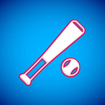 White Baseball bat with ball icon isolated on blue background. Vectorのイラスト素材