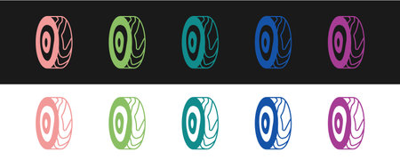 Set Tree rings icon isolated on black and white background. Wooden cross section. Vectorのイラスト素材