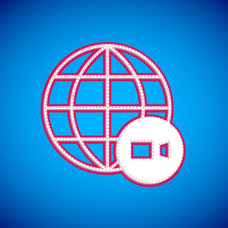 White Video chat conference icon isolated on blue background. Online meeting work form home. Remote project management. Vectorのイラスト素材