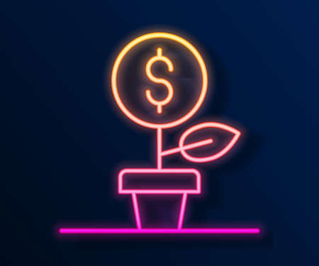 Glowing neon line Dollar plant icon isolated on black background. Business investment growth concept. Money savings and investment. Vectorのイラスト素材