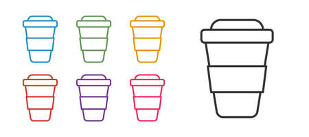 Set line Coffee cup to go icon isolated on white background. Set icons colorful. Vectorのイラスト素材