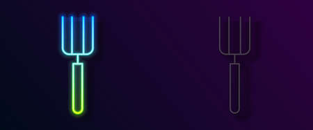 Glowing neon line Garden pitchfork icon isolated on black background. Garden fork sign. Tool for horticulture, agriculture, farming. Vectorのイラスト素材