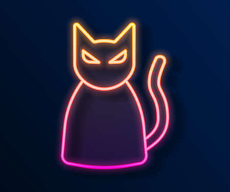 Glowing neon line Black cat icon isolated on black background. Happy Halloween party. Vectorのイラスト素材