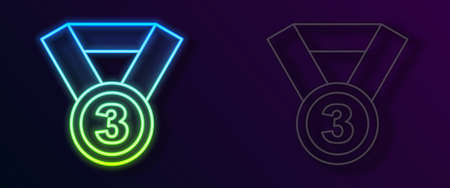 Glowing neon line Medal icon isolated on black background. Winner symbol. Vectorのイラスト素材