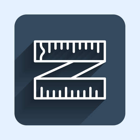White line Tape measure icon isolated with long shadow background. Measuring tape. Blue square button. Vectorのイラスト素材