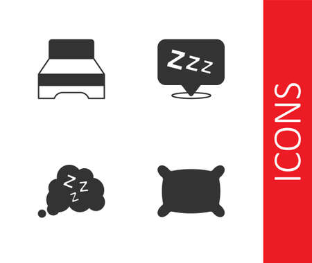 Set Pillow, Big bed, Sleepy and icon. Vectorのイラスト素材