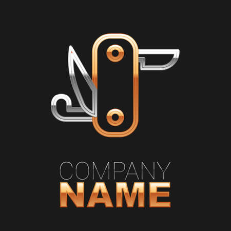 Line Swiss army knife icon isolated on black background. Multi-tool, multipurpose penknife. Multifunctional tool. Colorful outline concept. Vectorのイラスト素材