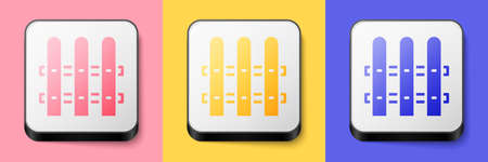 Isometric Garden fence wooden icon isolated on pink, yellow and blue background. Square button. Vectorのイラスト素材