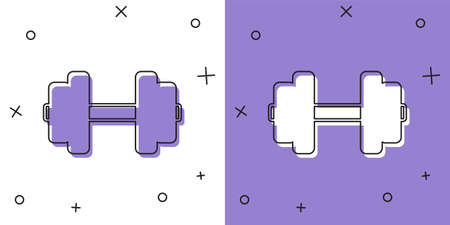Set Dumbbell icon isolated on white and purple background. Muscle lifting, fitness barbell, sports equipment. Vectorのイラスト素材