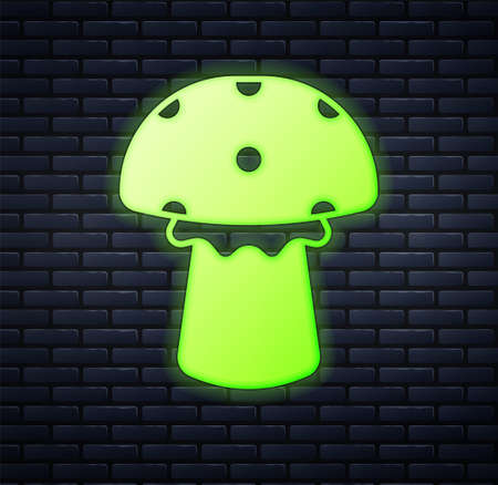 Glowing neon Mushroom icon isolated on brick wall background. Vectorのイラスト素材