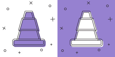 Set Traffic cone icon isolated on white and purple background. Vectorのイラスト素材