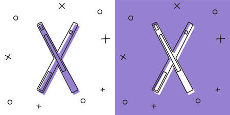 Set Crossed billiard cues icon isolated on white and purple background. Vectorのイラスト素材