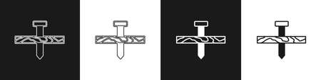 Set Metallic nail and wood plank icon isolated on black and white background. Vectorのイラスト素材